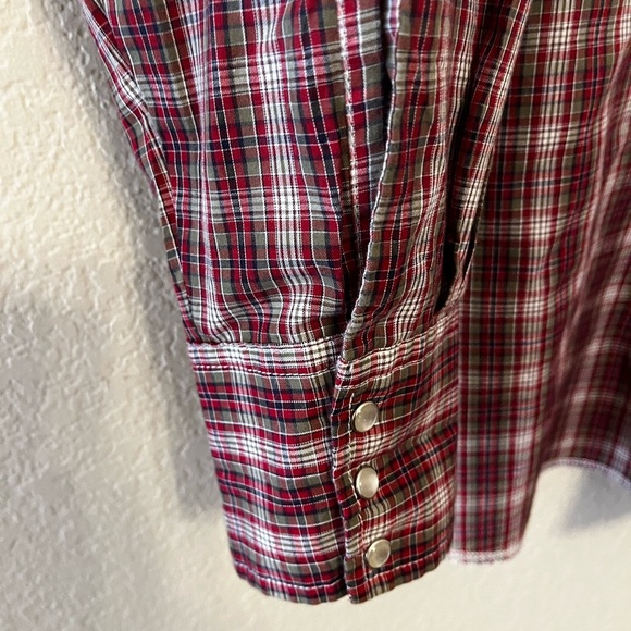 Wrangler Red Plaid Western Cowboy Casual Snap Button Down Shirt Men's Size XXL - Picture 5 of 15